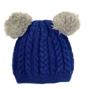 Little Girls Winter Navy Blue Cap Double Yarn Pom Pom Balls Warm Cute Beanie Hat